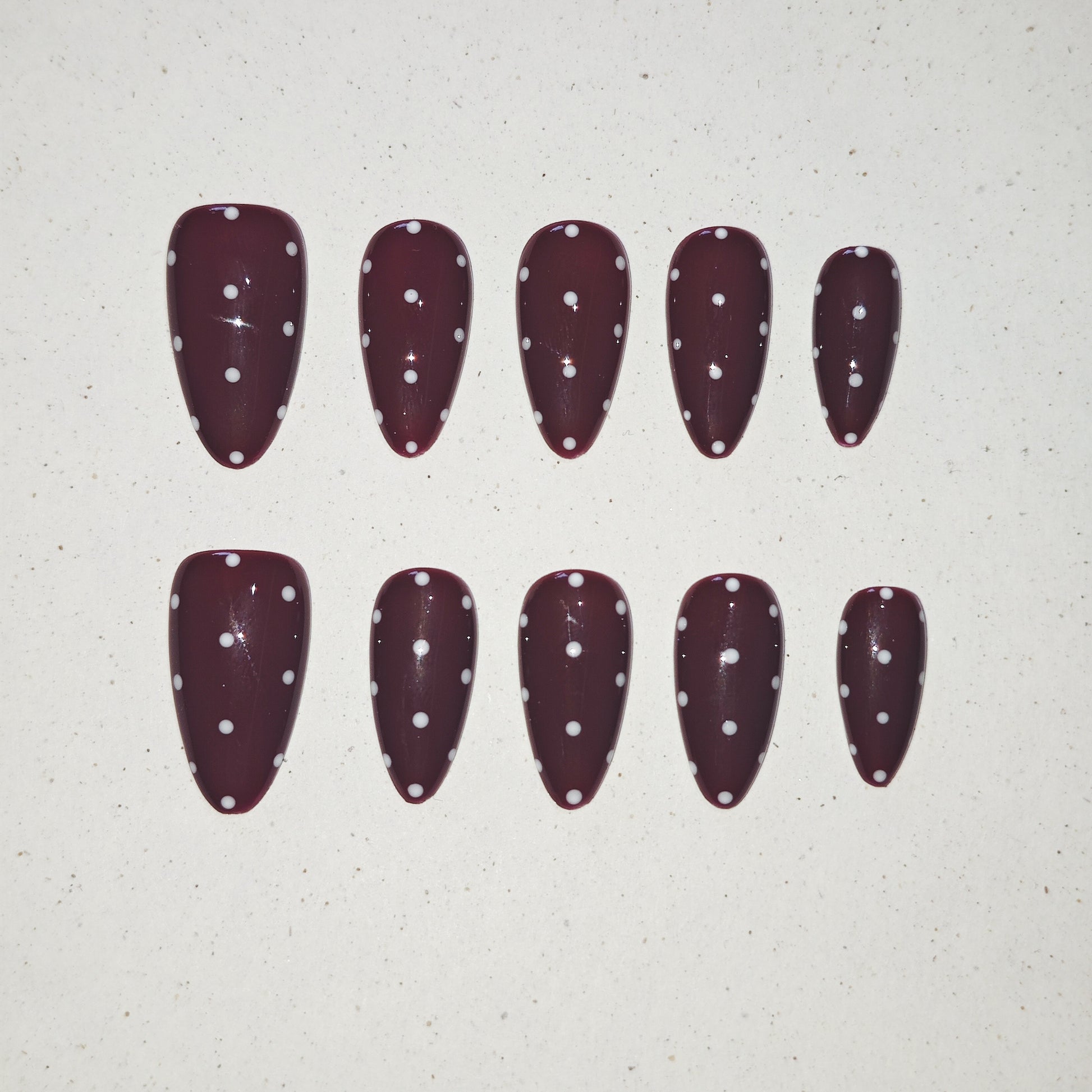 Burgundy Dots Press On Nails