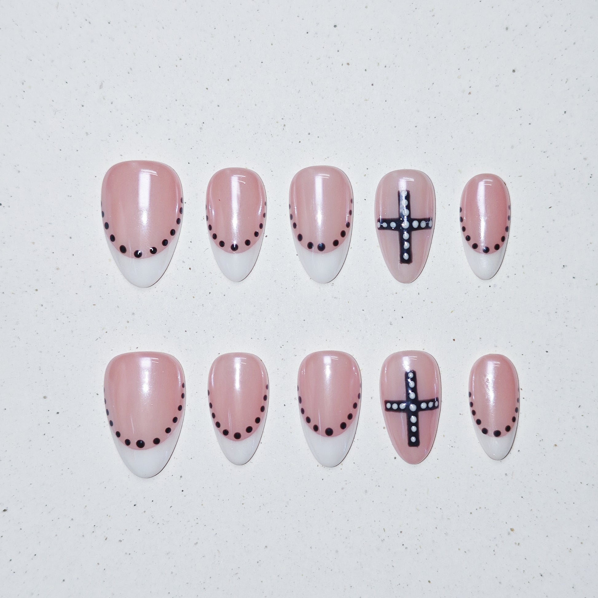 Pearl Cross Press on Nails - nude &  white color
