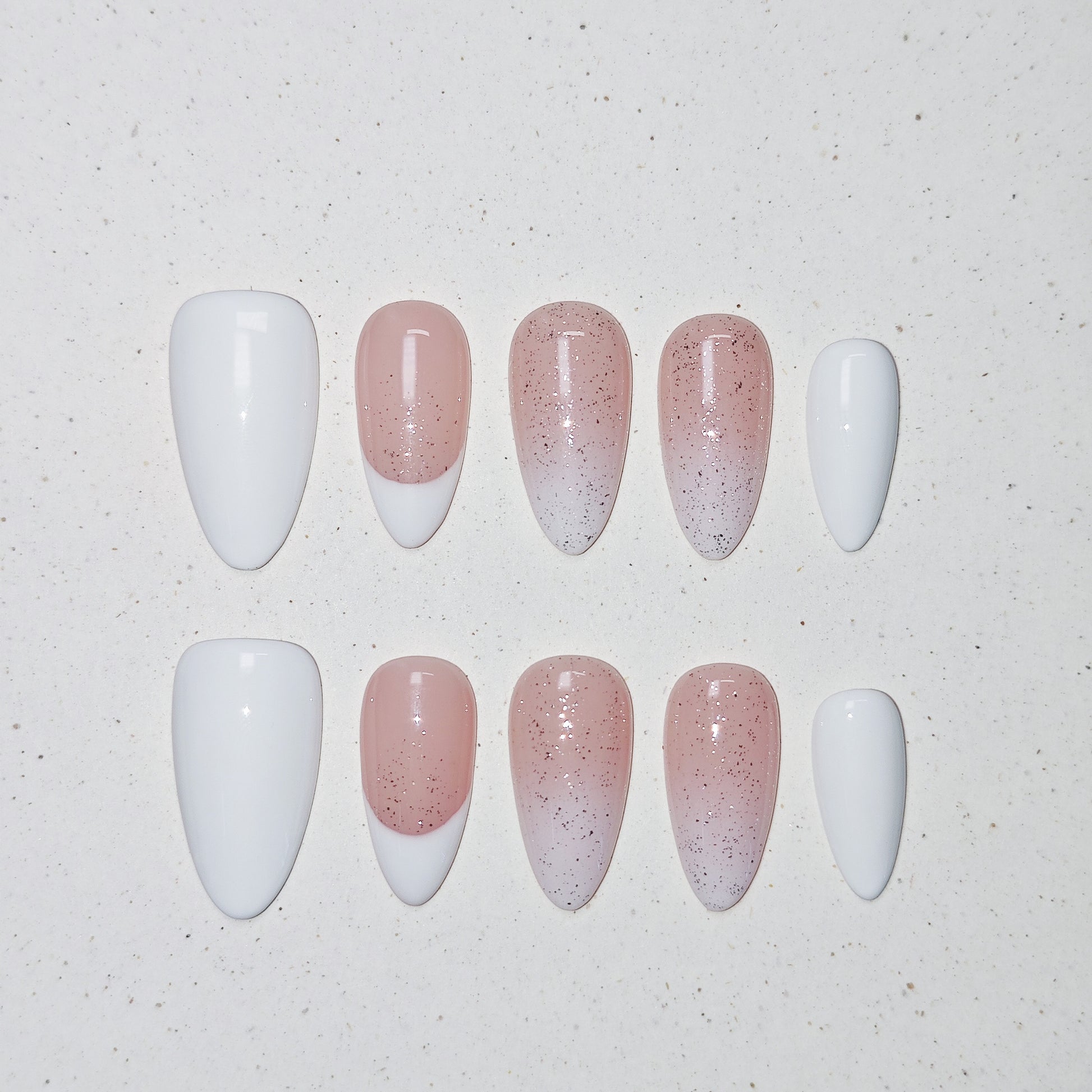 Pearl Press on Nails - nude &  white color