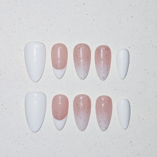 Pearl Press on Nails - nude &  white color