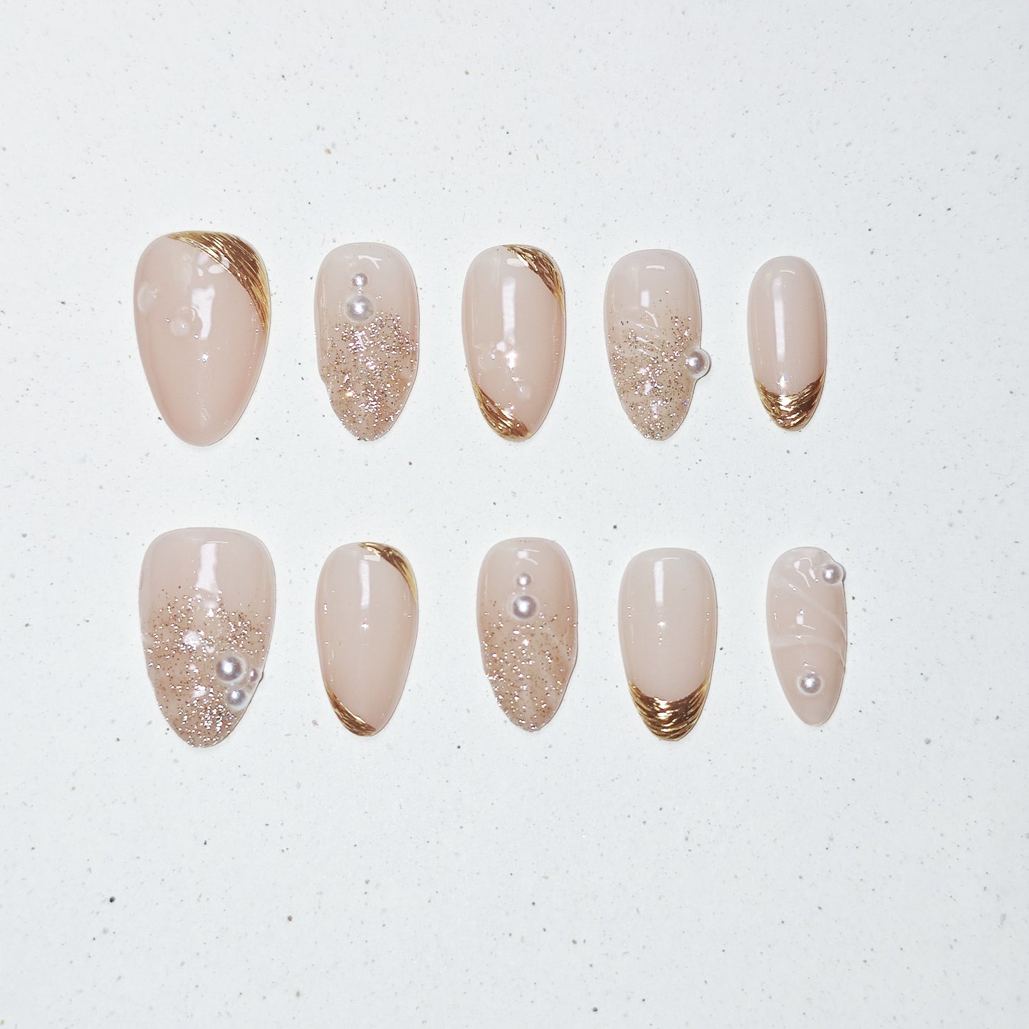 Mermaid Glow Press on Nails - gold &  nude &  silver color
