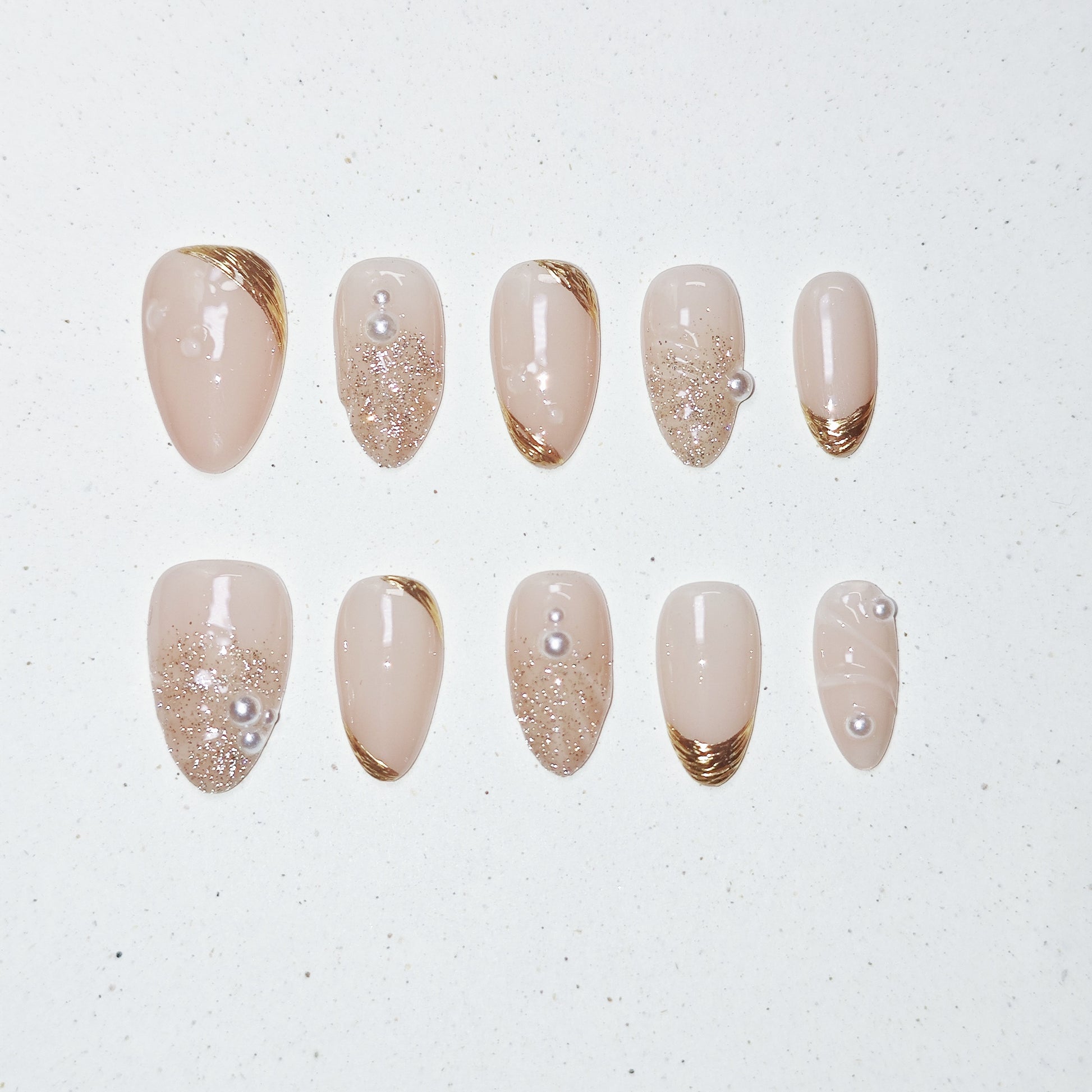Mermaid Glow Press on Nails - gold &  nude &  silver color