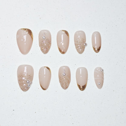 Mermaid Glow Press on Nails - gold &  nude &  silver color