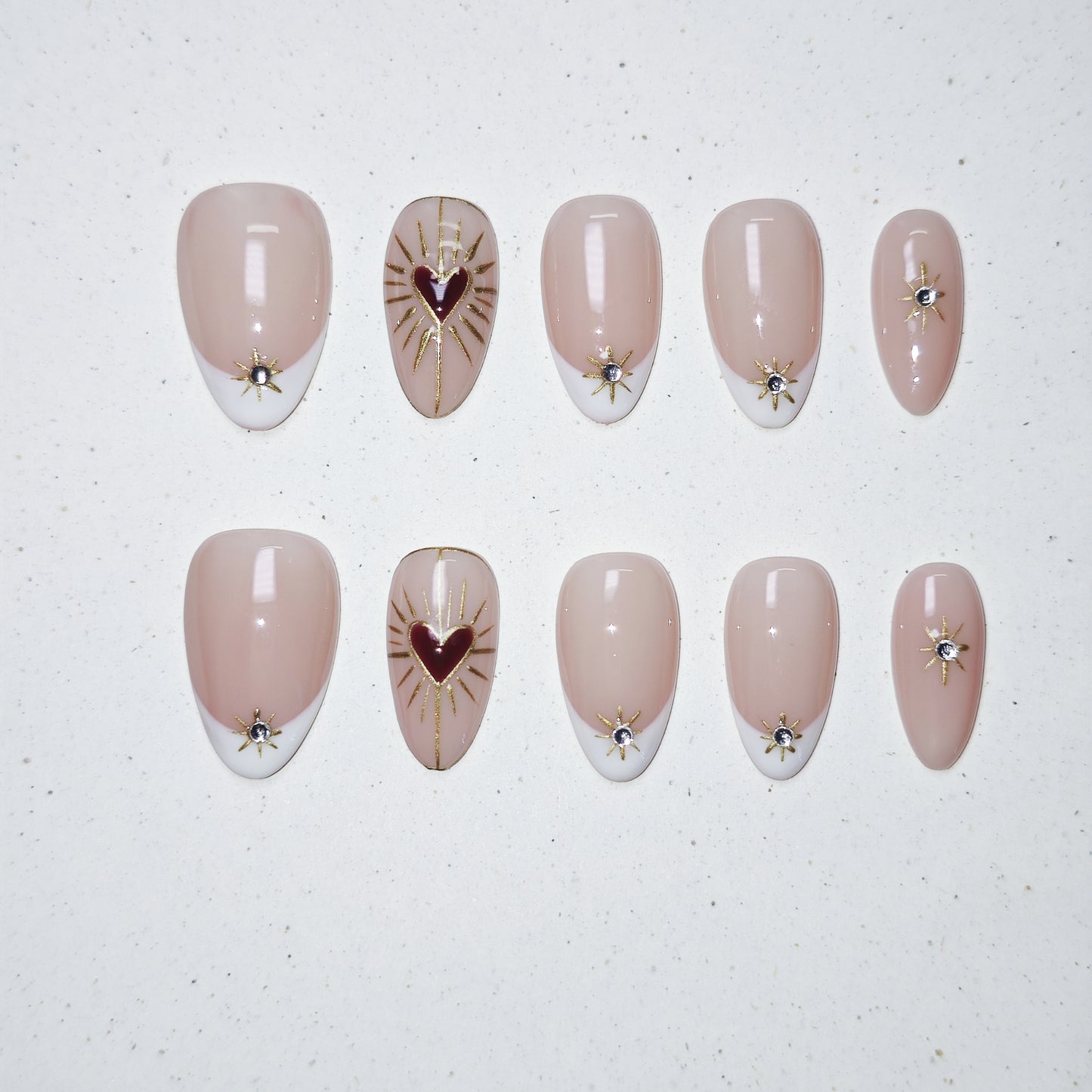Golden Ray Press on Nails - red &  white color
