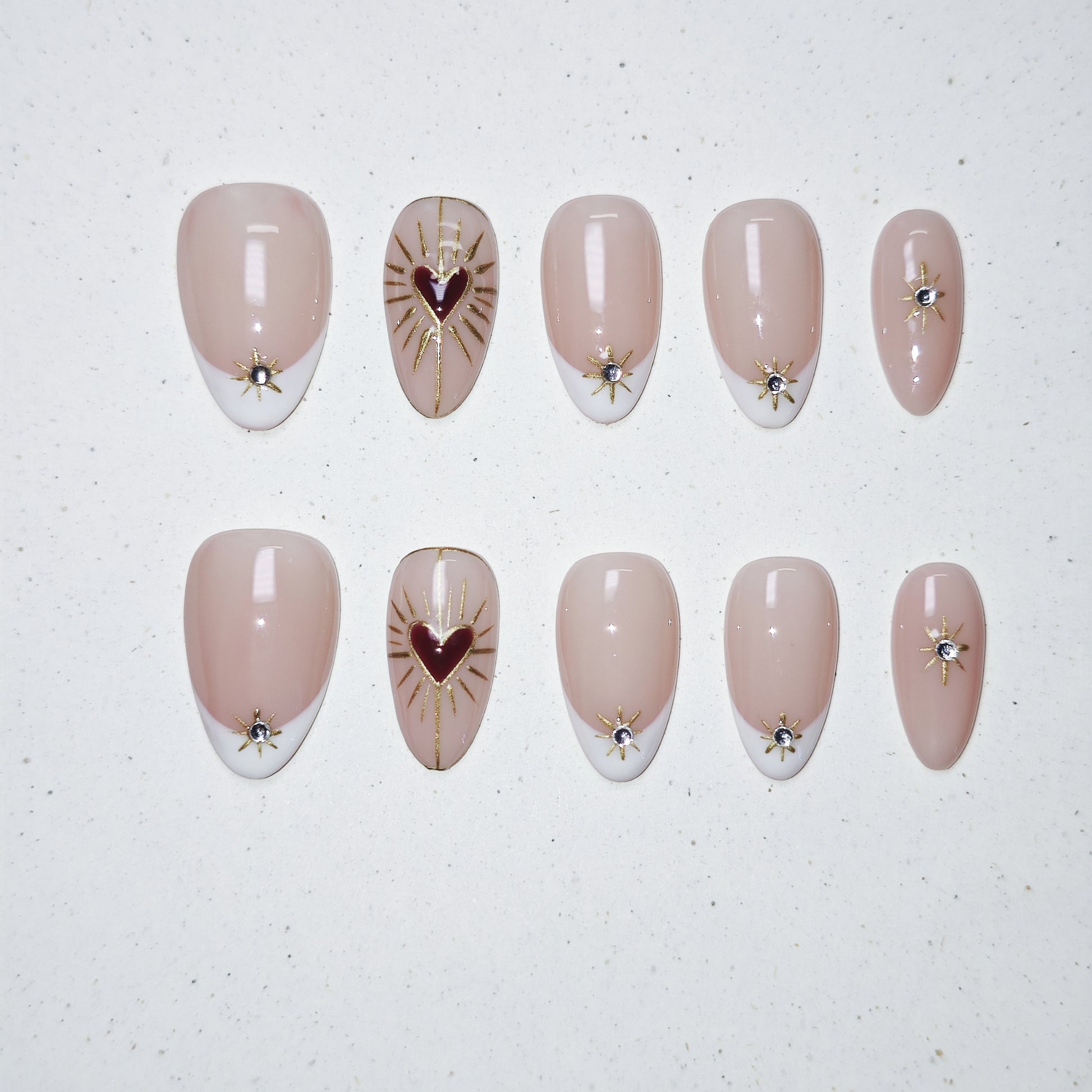 Golden Ray Press on Nails - red &  white color