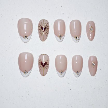 Golden Ray Press on Nails - red &  white color
