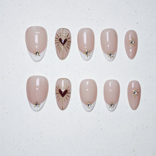 Golden Ray Press on Nails - red &  white color