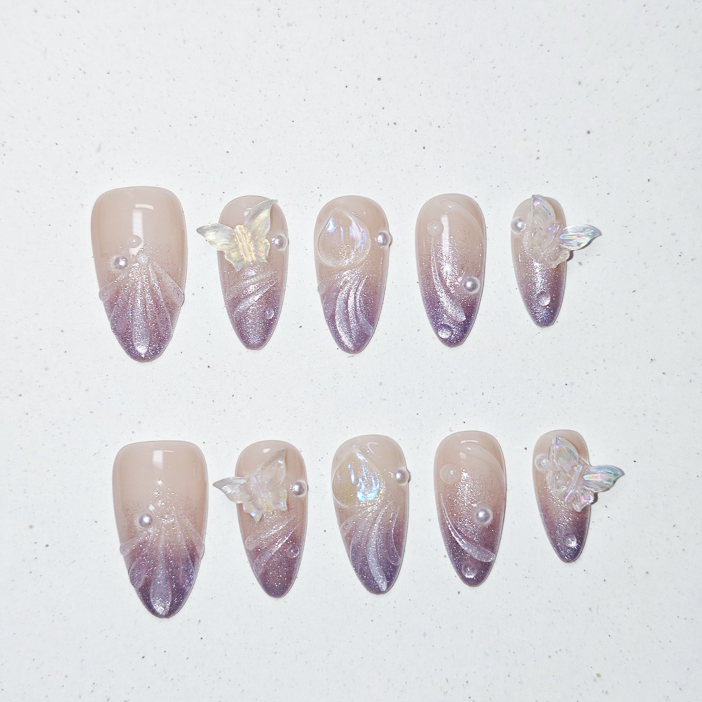 Lunar Moth Veil Press on Nails - purple &  nude color