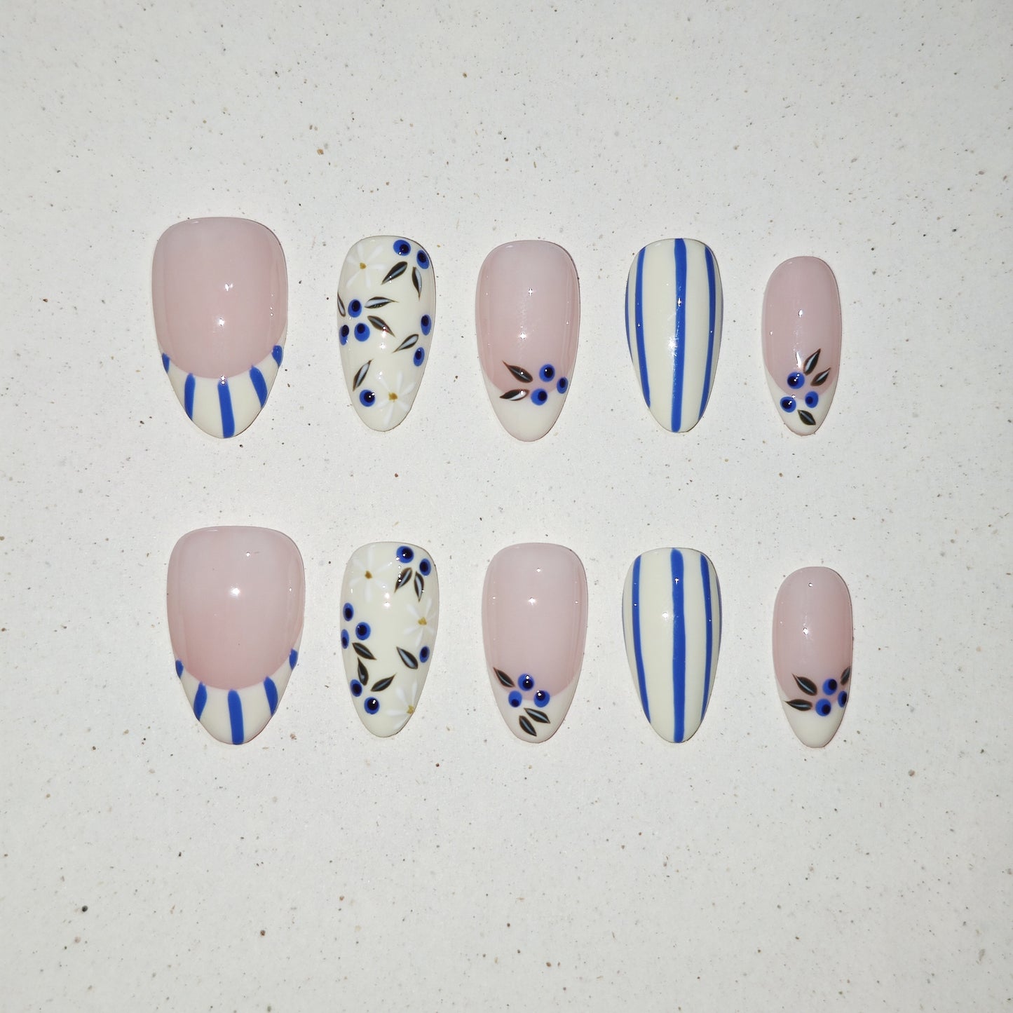 Blueberry Stripe Press On Nails