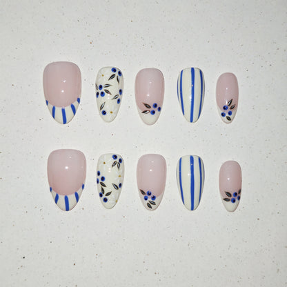 Blueberry Stripe Press On Nails