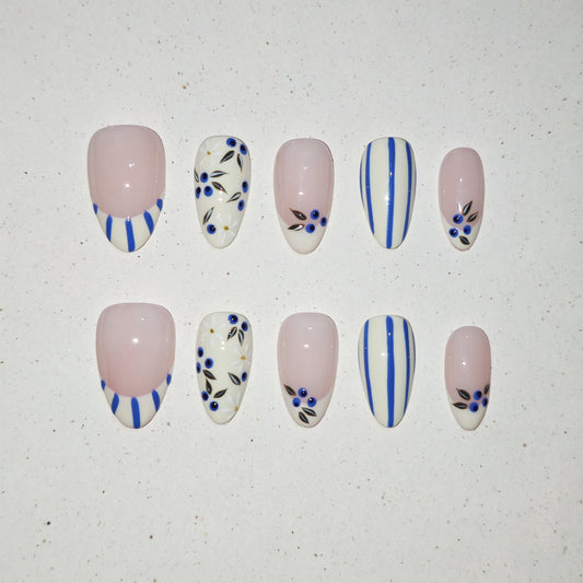 Blueberry Stripe Press On Nails
