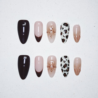 Mocha Moo Press on Nails - brown &  white &  black color