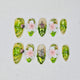Green Vine Flower Press on Nails - green &  pink color