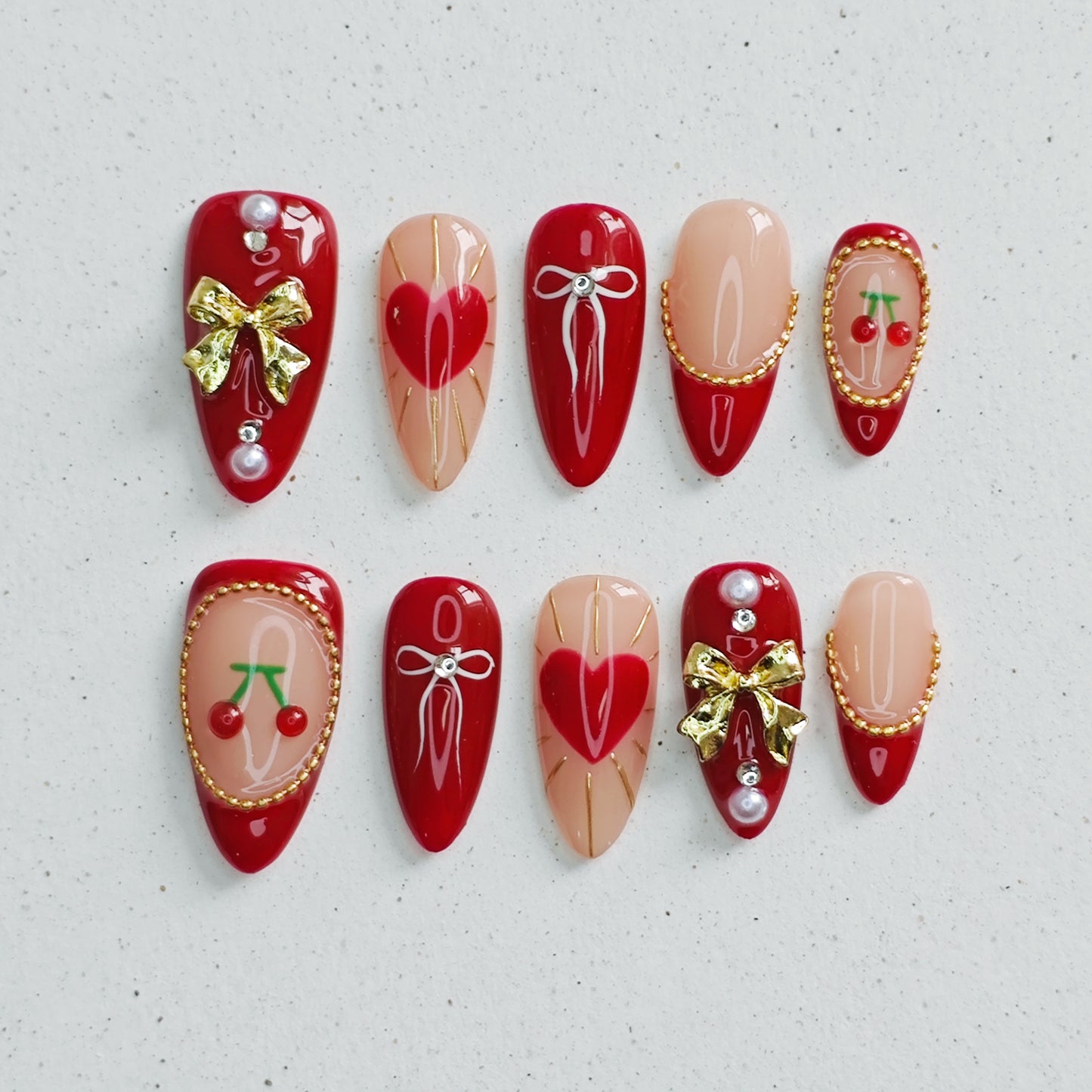 Cherry Heart Press On Nails