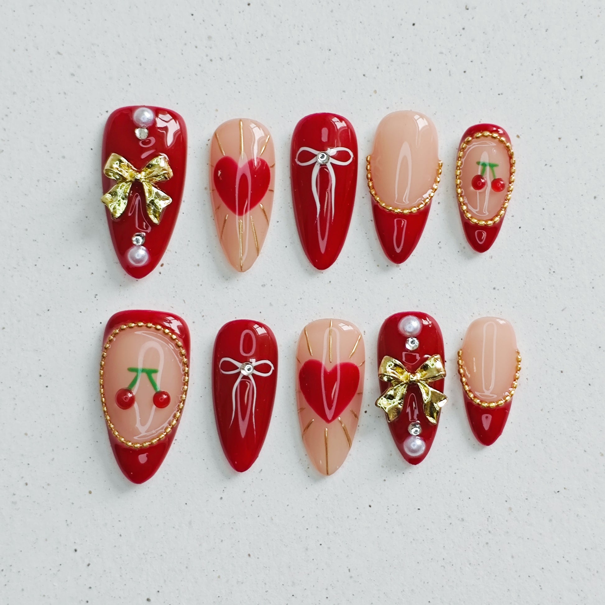 Cherry Heart Press On Nails