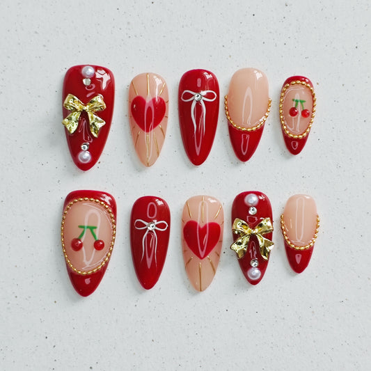 Cherry Heart Press On Nails