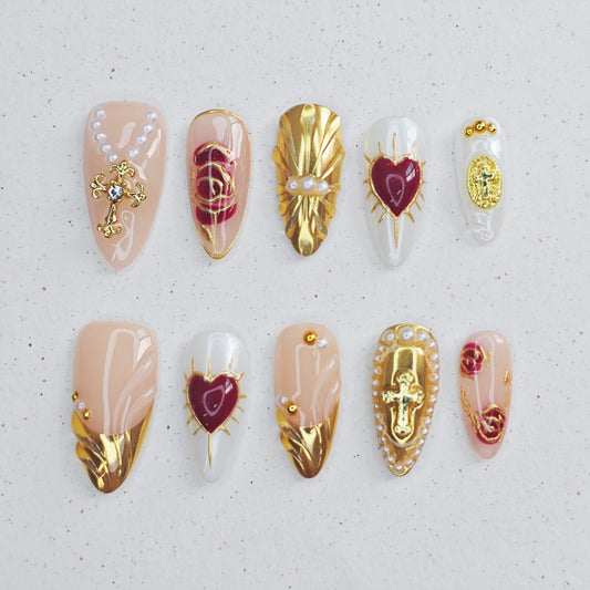 Burgundy Rose Press On Nails