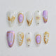 Misty Purple Press on Nails - purple &  gold &  white color
