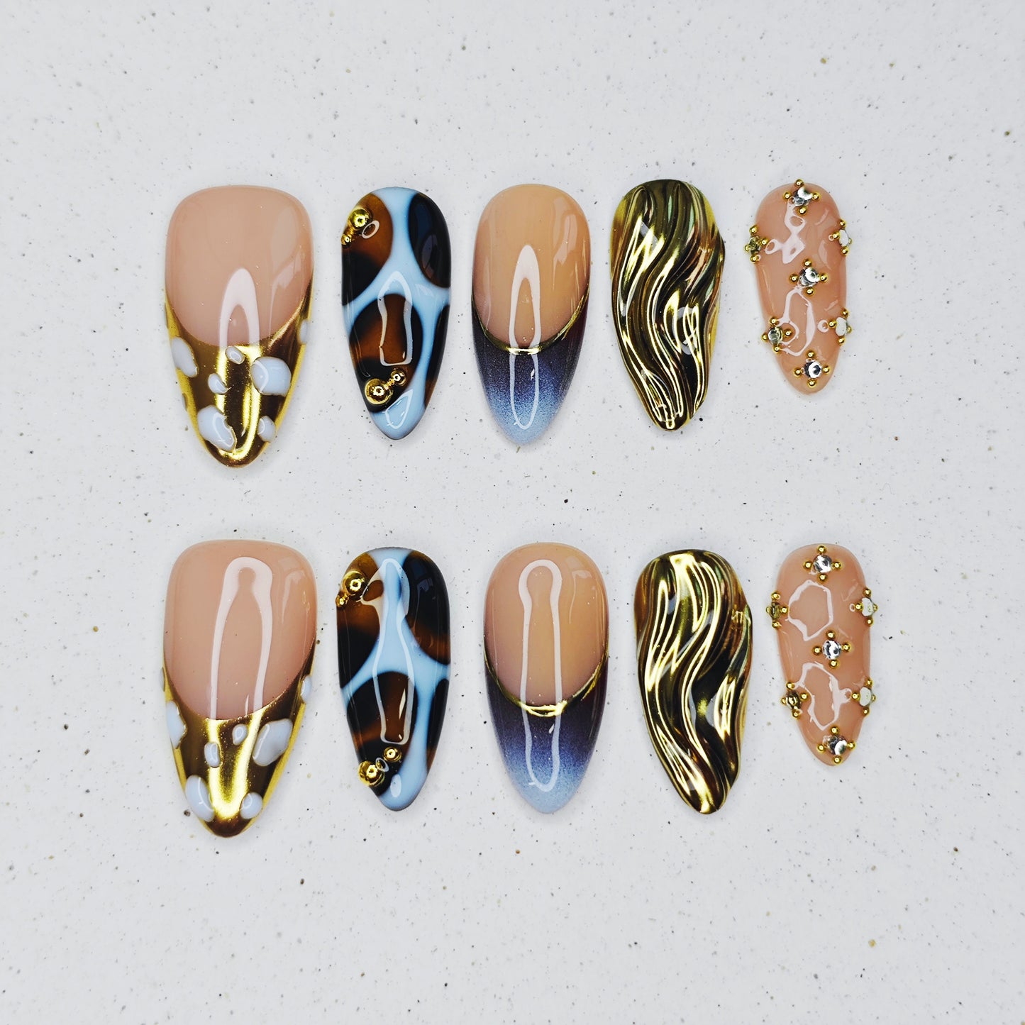 Golden Tortoiseshell Press on Nails - gold &  brown color