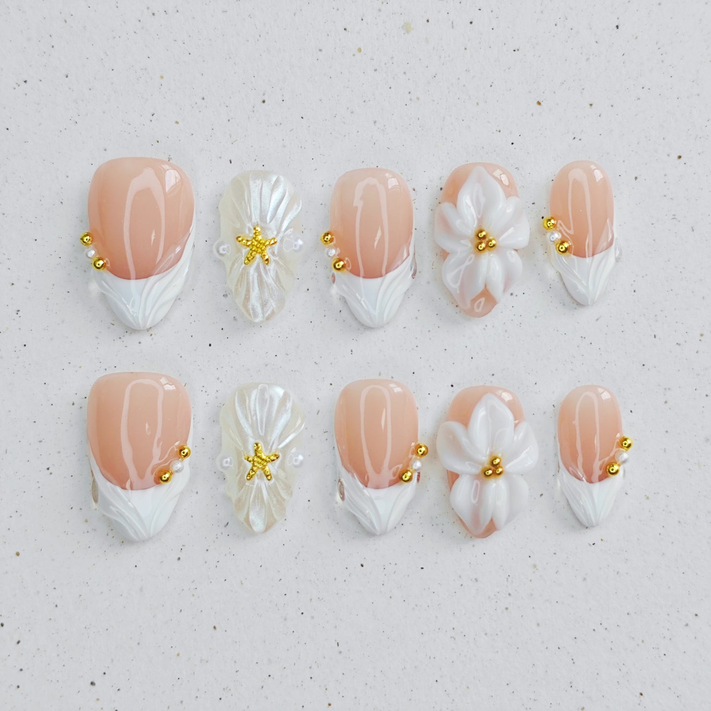 French Floral Shell Press On Nails