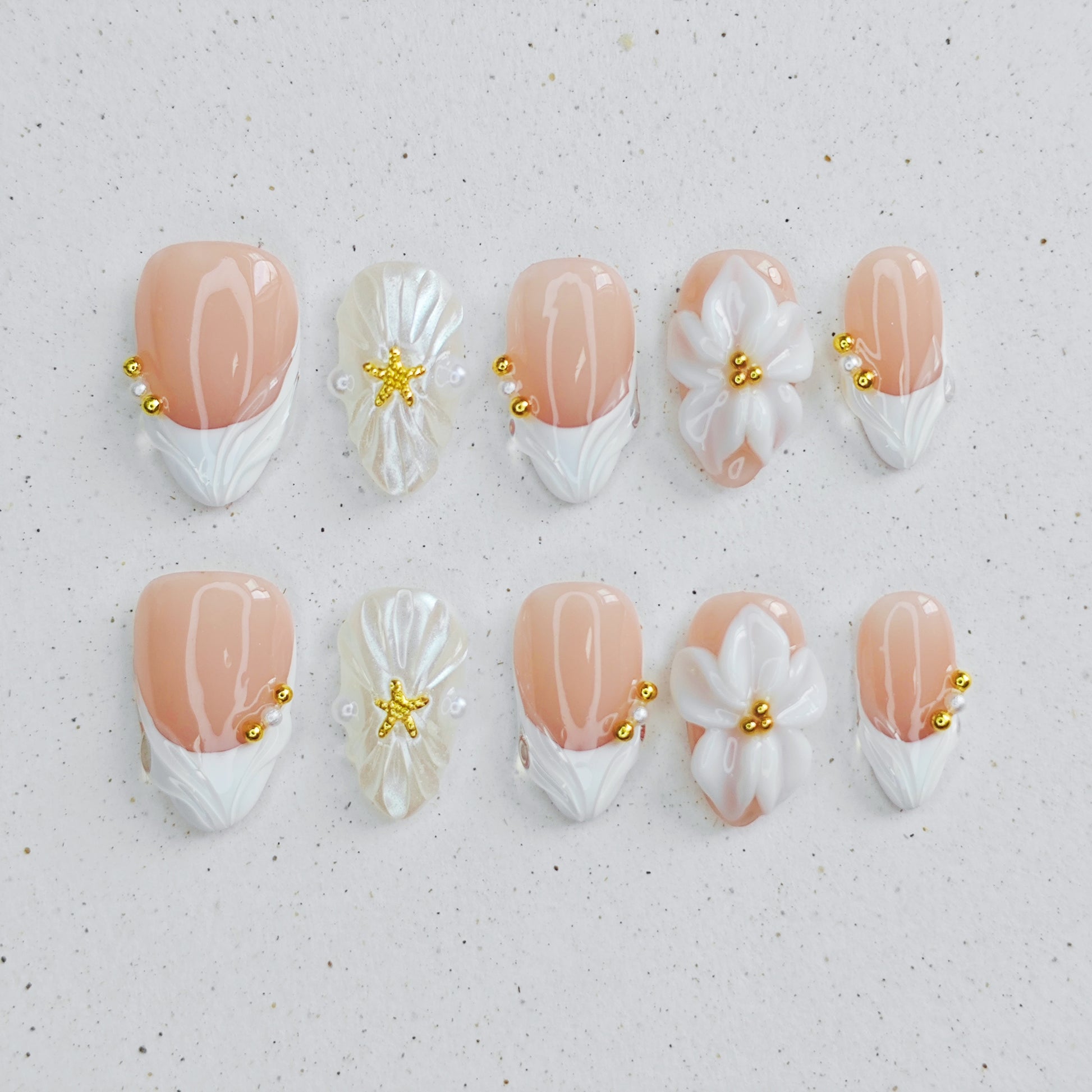 French Floral Shell Press On Nails
