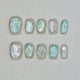 Luminous Tear Press on Nails - cyan &  silver color