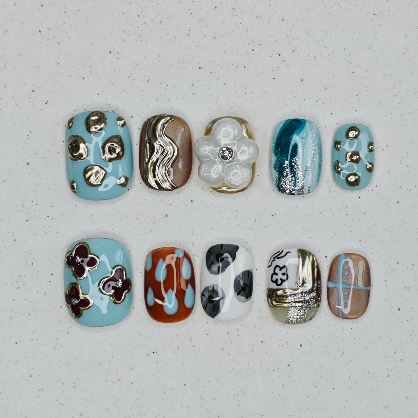 Aqua Bloom Press On Nails