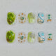 Mossy Glow Press on Nails - cyan &  white color