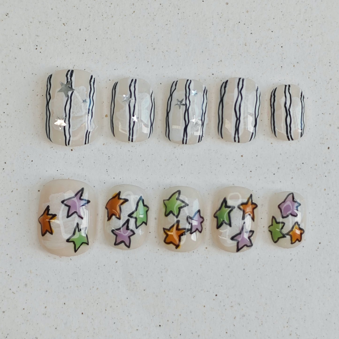 Muted Starfall Press on Nails - gray color