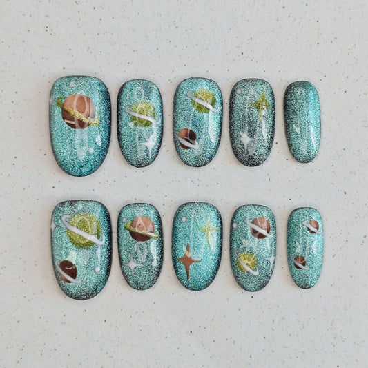 Nebula Hush Press on Nails - green color