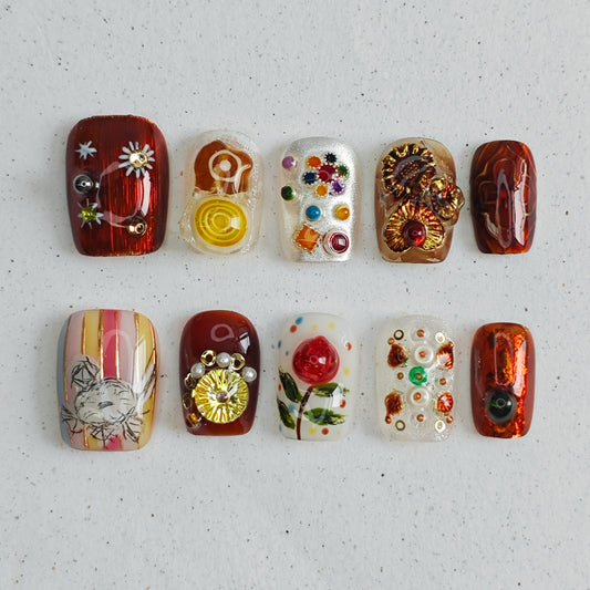 Amber Garden Press On Nails