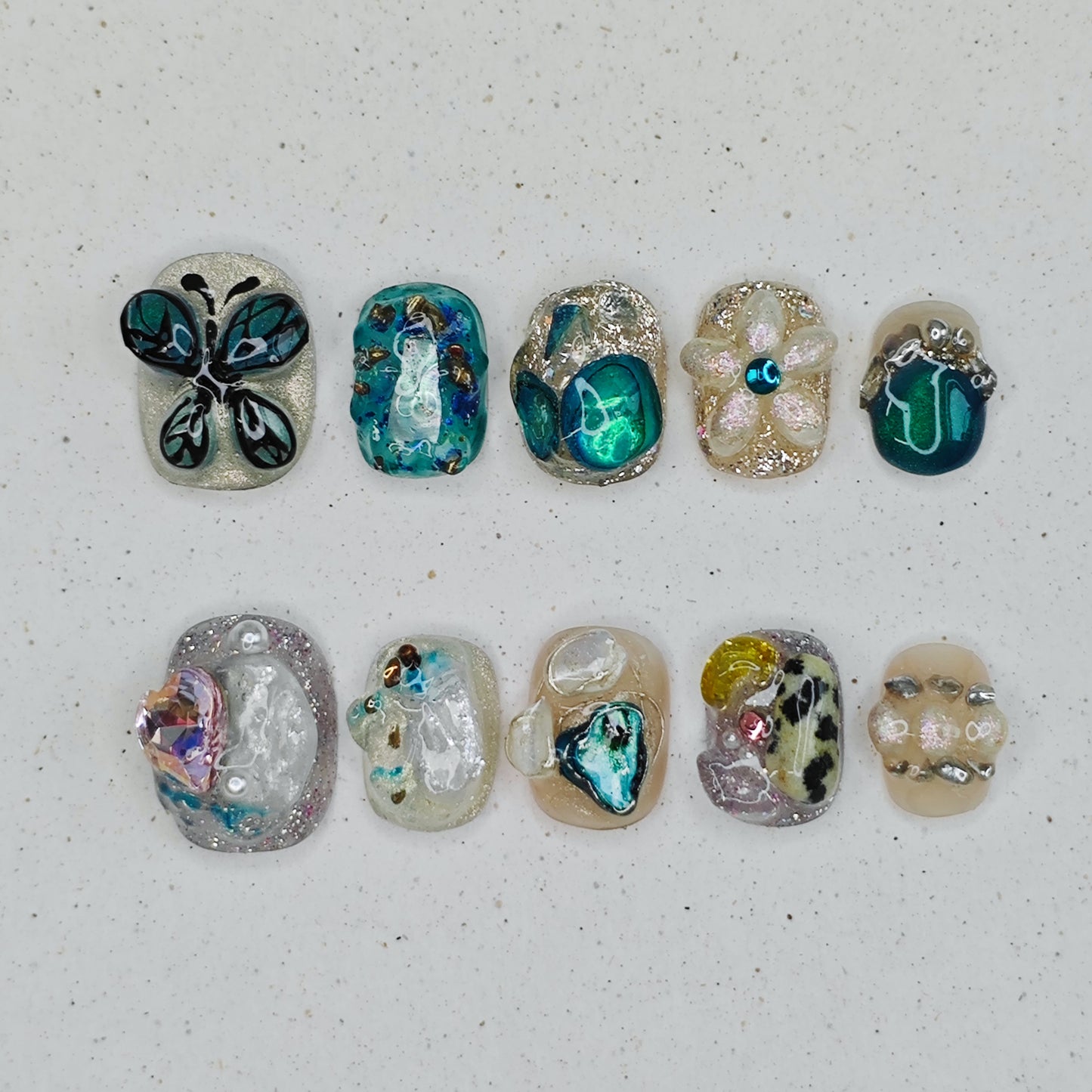Lagoon Crystal Press on Nails - rainbow color
