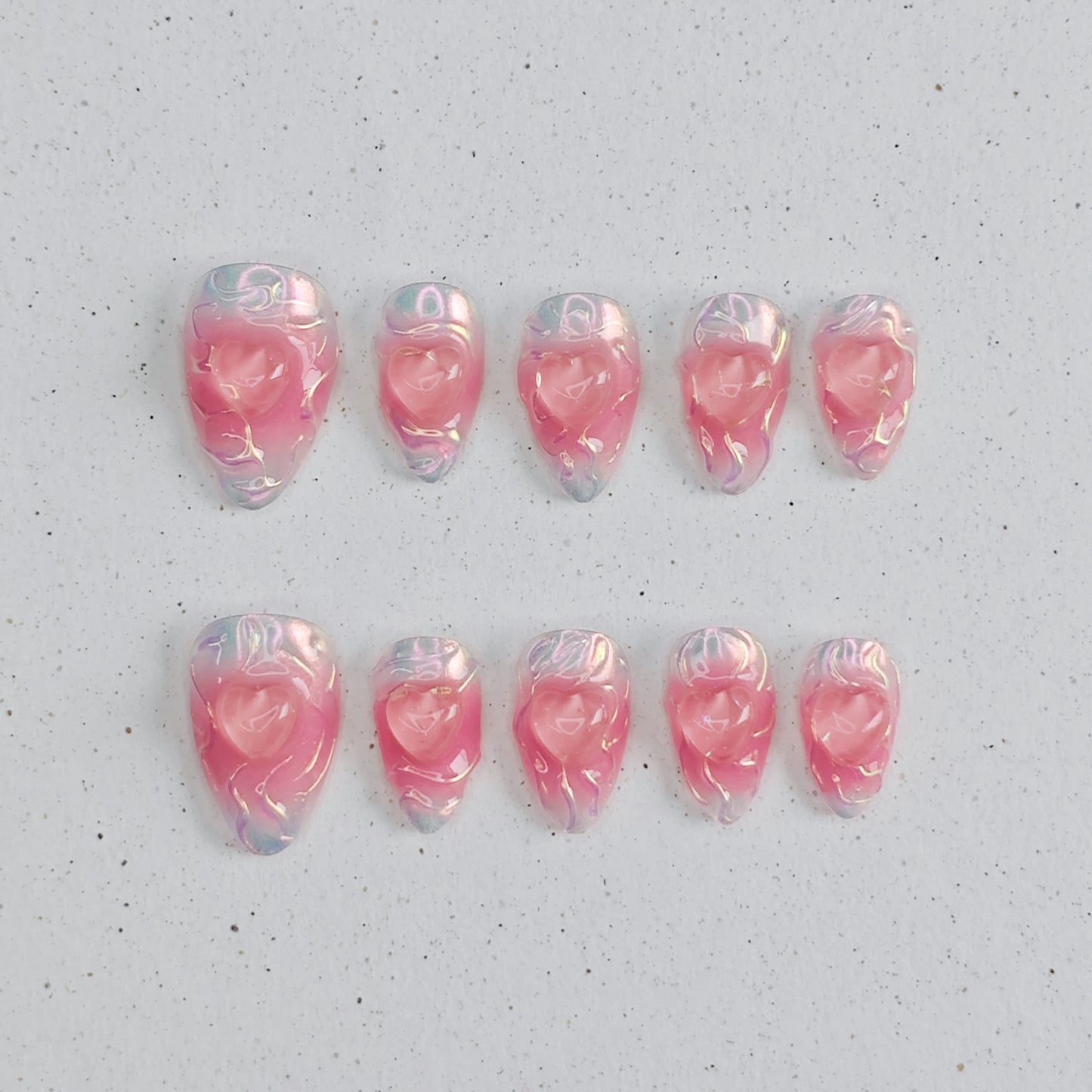 Peach Heart Press on Nails - pink &  white color
