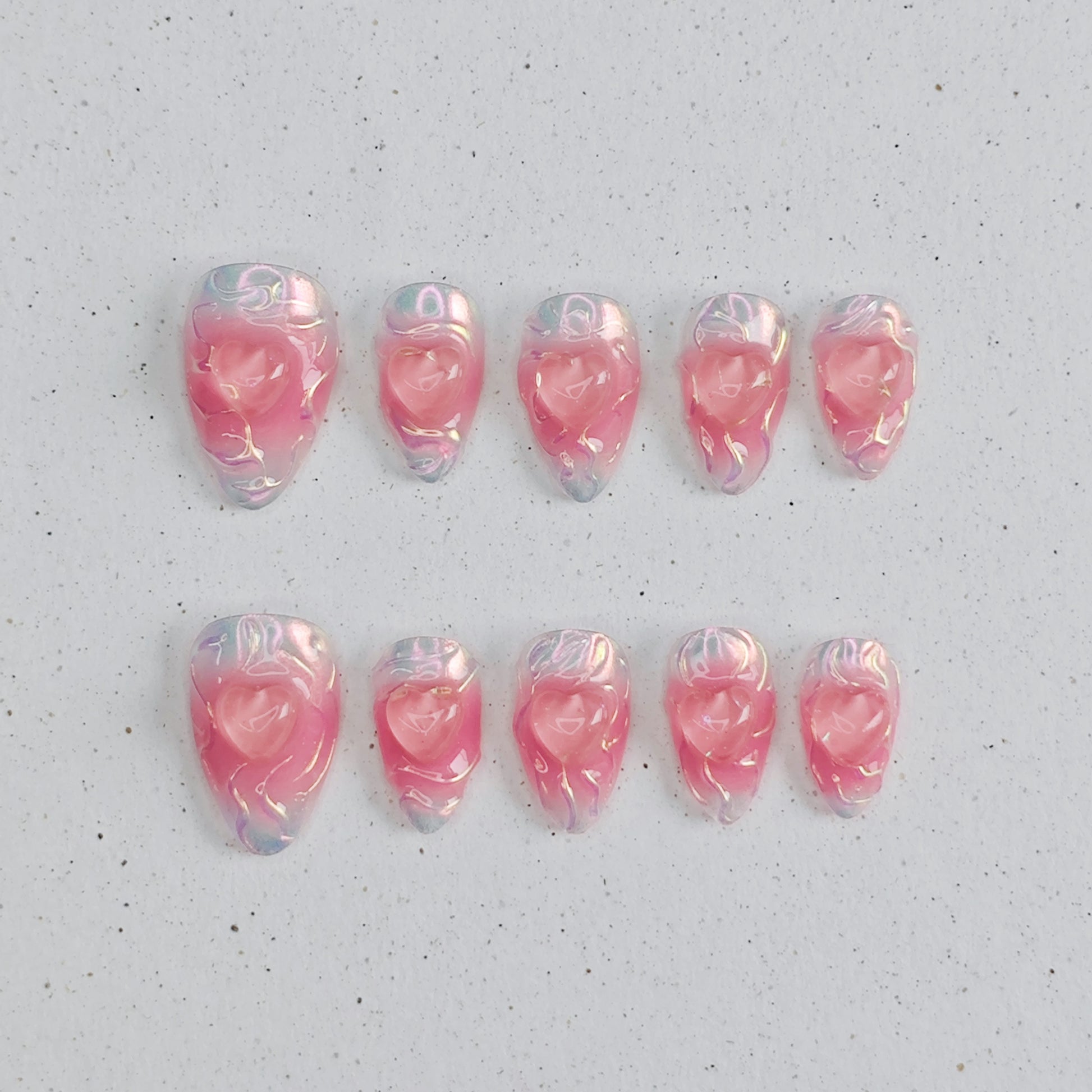 Peach Heart Press on Nails - pink &  white color