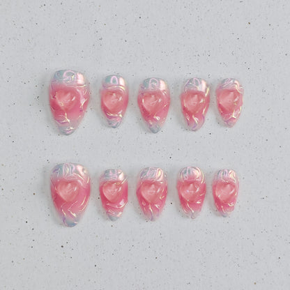 Peach Heart Press on Nails - pink &  white color