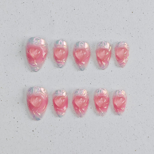 Peach Heart Press on Nails - pink &  white color