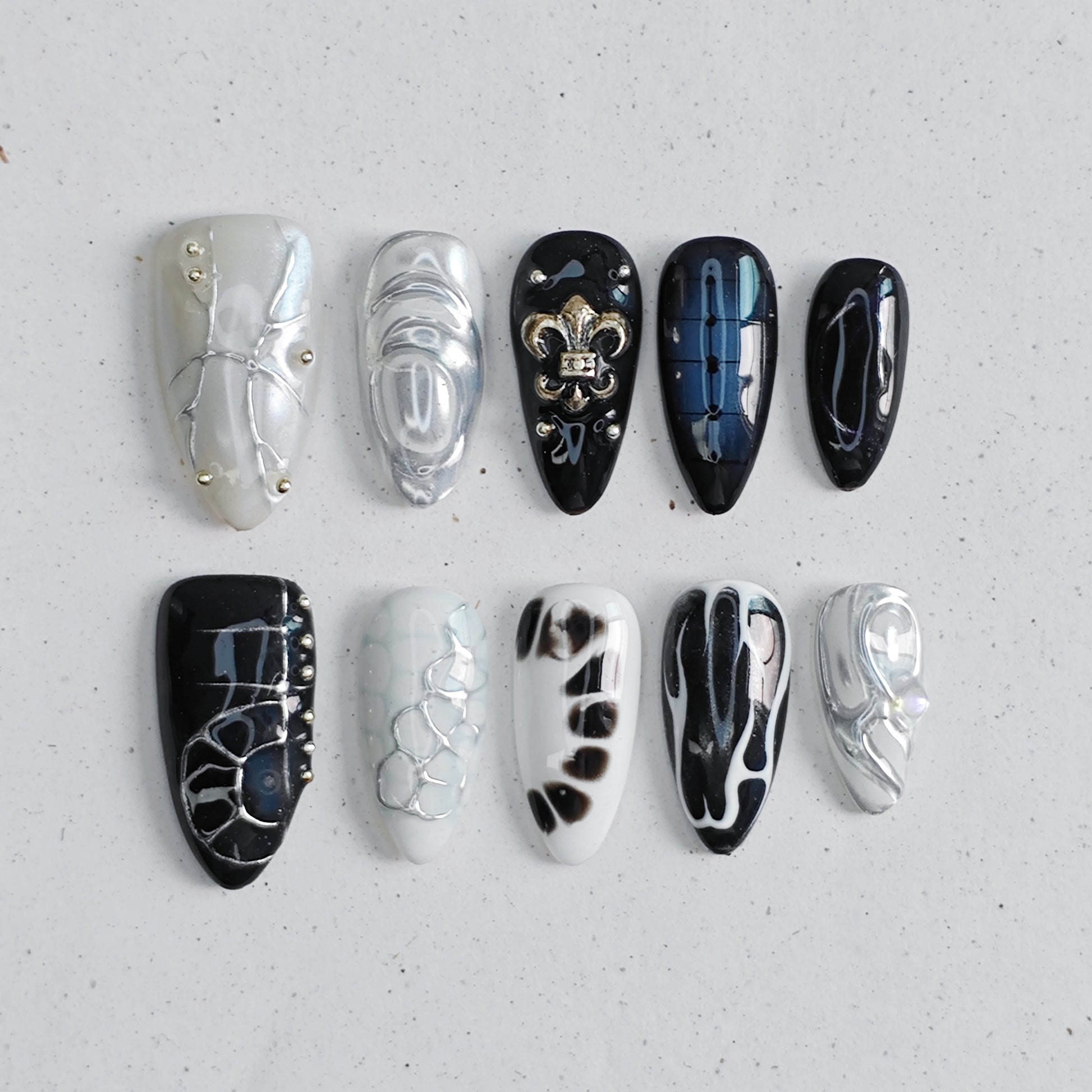 Black Silver Iris Press On Nails