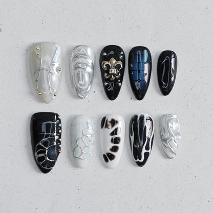 Black Silver Iris Press On Nails